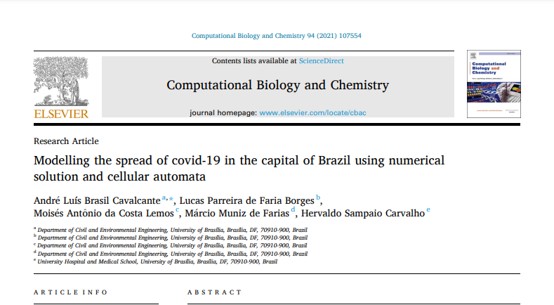 Publicação do artigo “Modelling the spread of covid-19 in the capital of Brazil using numerical solution and cellular automata”